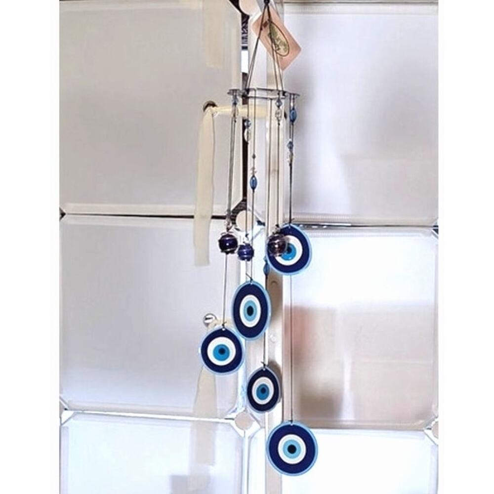 17 inch Nazar Evil Evil Windchimes Five Metal Eyes plus Beads New in Box